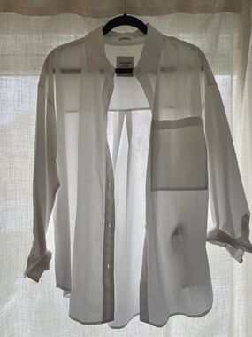 Abercrombie & Fitch White Sheer Button-Down Shirt